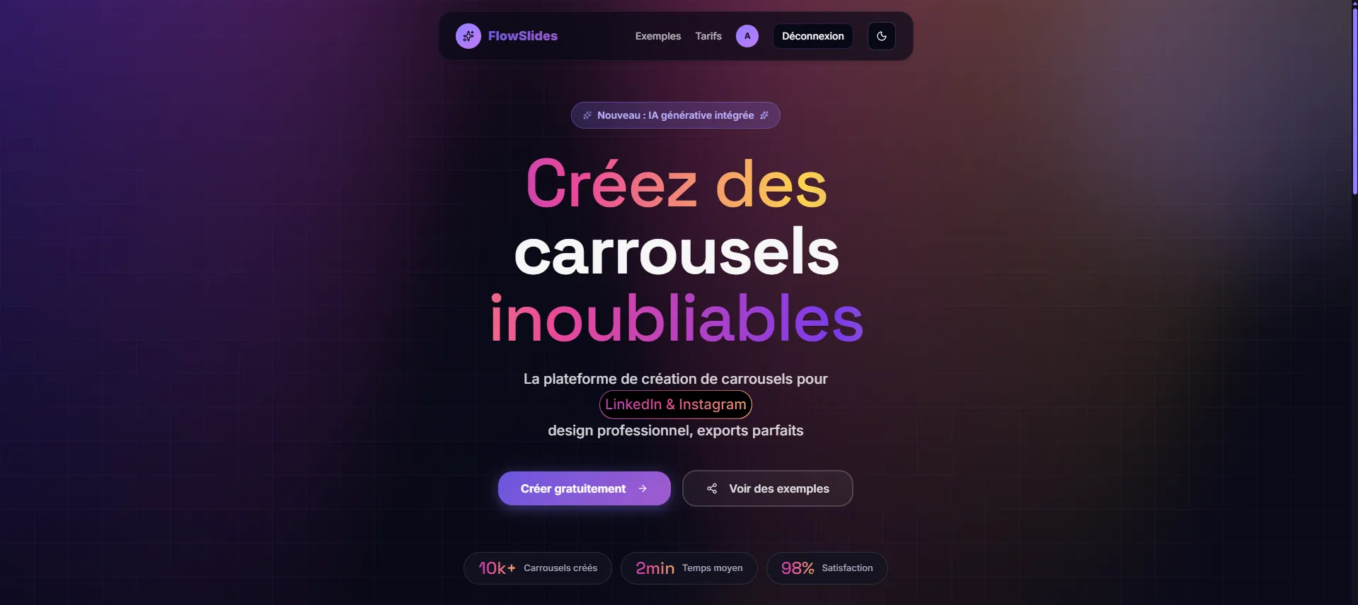FlowSlides | Générateur de carrousels LinkedIn & Instagram