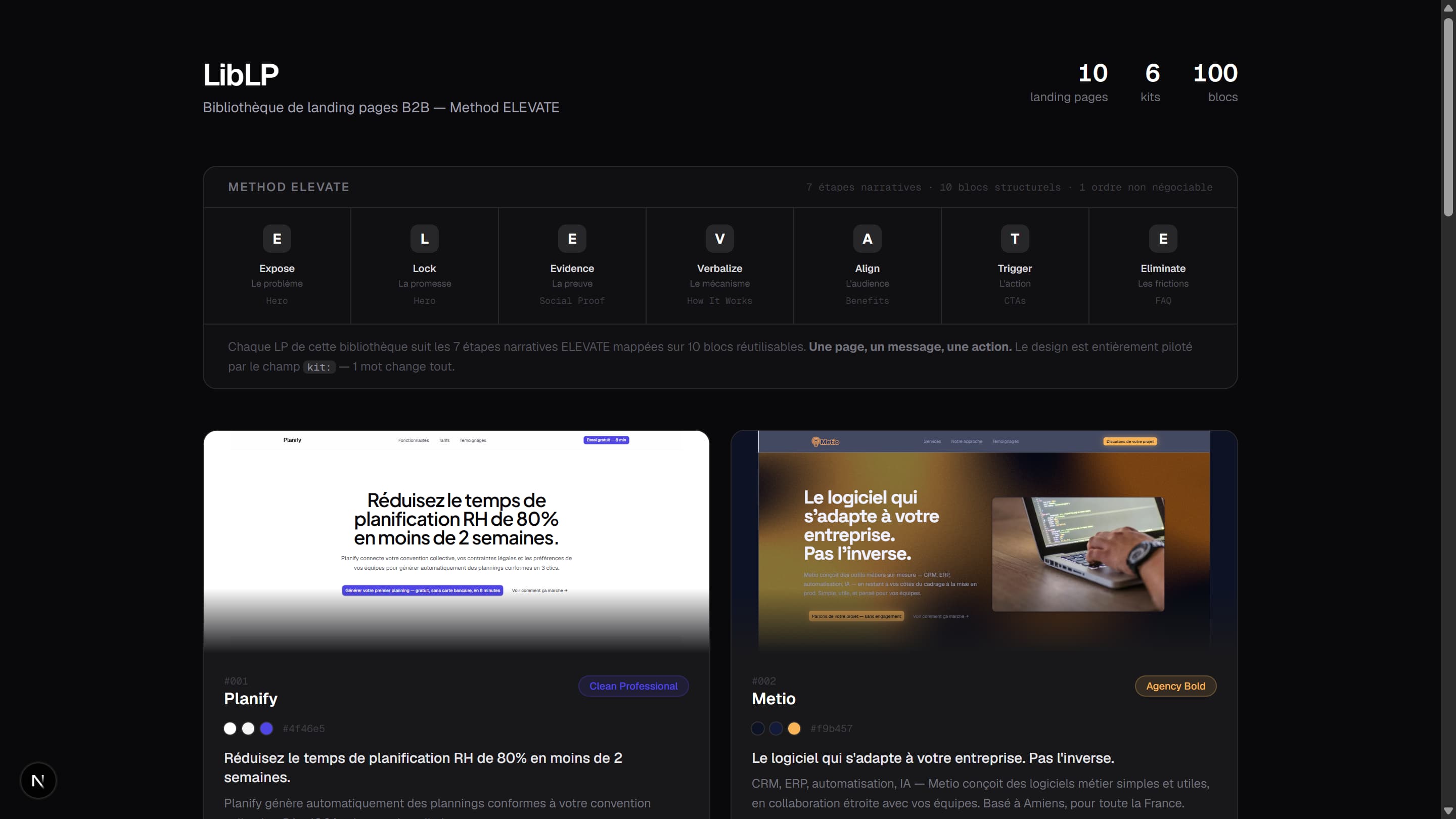 LibLP | Bibliothèque de landing pages B2B
